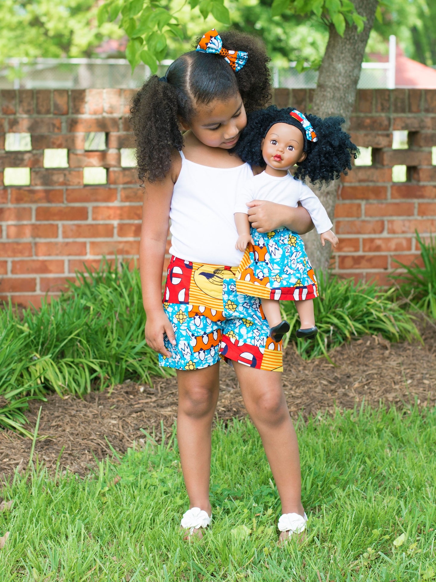 Blue Patchwork Print Shorts and Bow