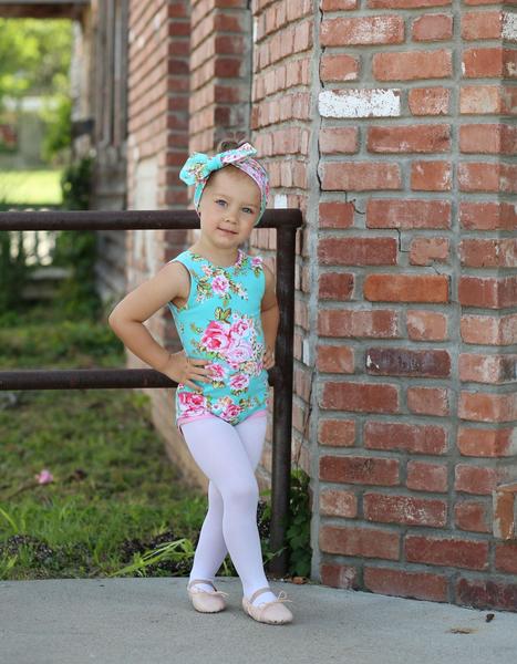 Long Sleeve Mint Floral Leotard