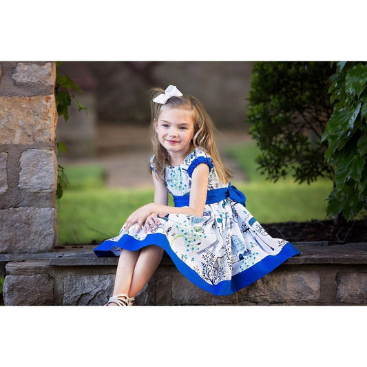 Blue Paris Peasant Dress