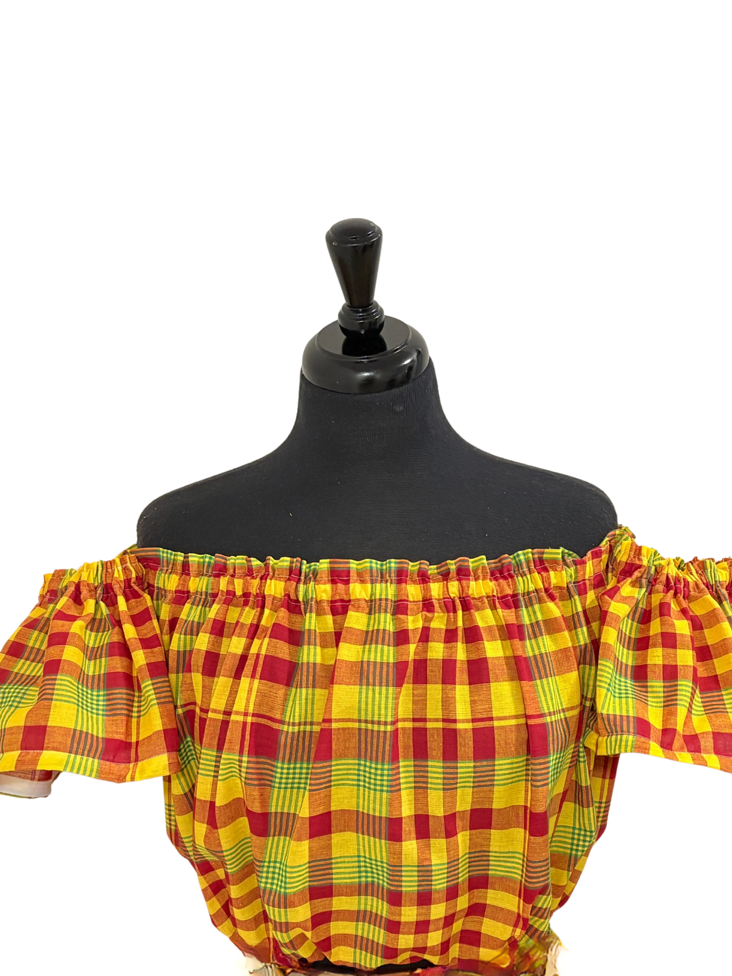 Women’s Jamaican Madras Crop Top and Skirt Set | Off Shoulder Bandeau with Head Wrap