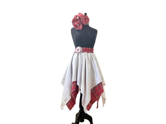 White with Jamaican Bandana Handkerchief Hem Skirt Set