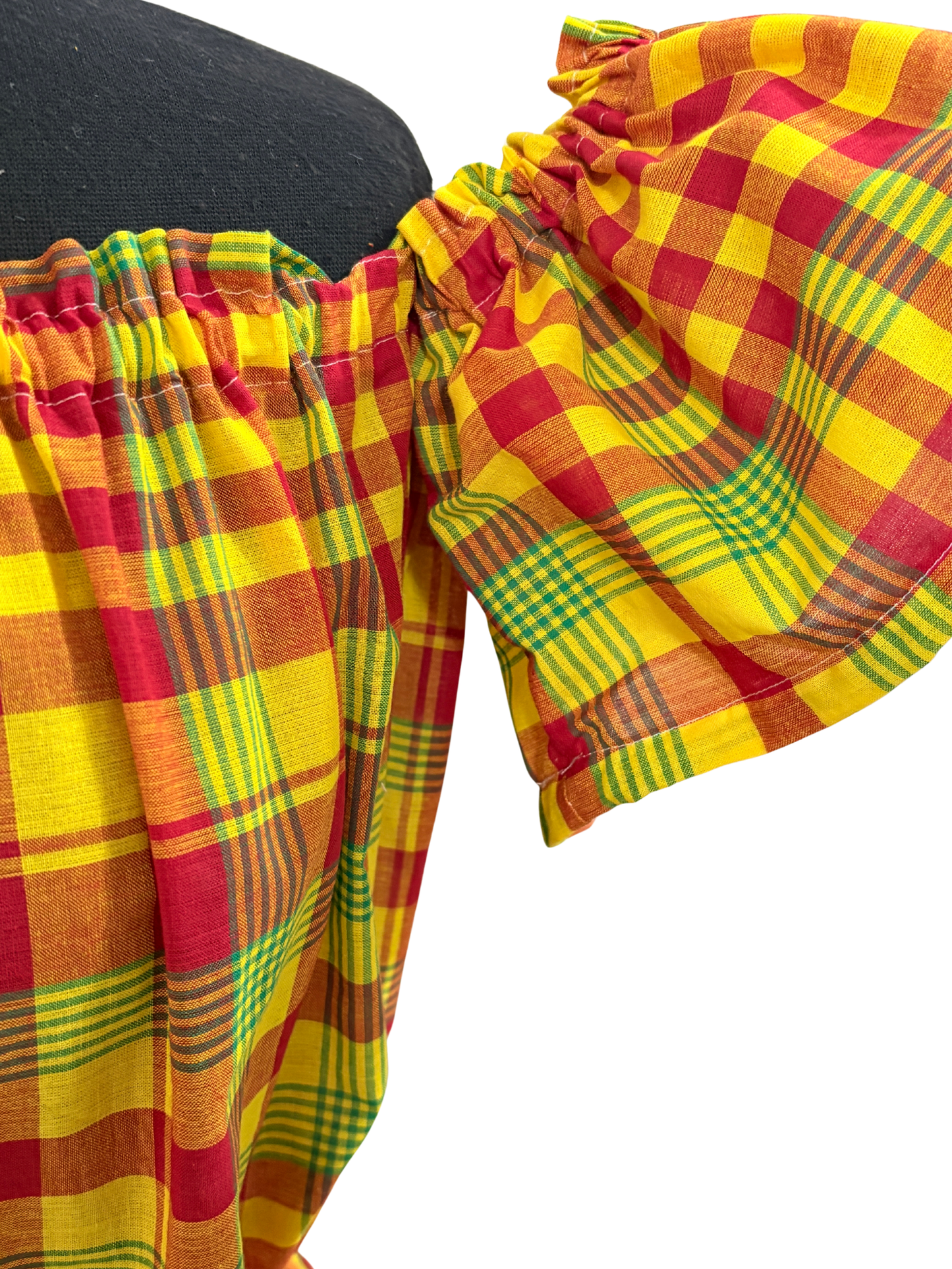 Women’s Jamaican Madras Crop Top and Skirt Set | Off Shoulder Bandeau with Head Wrap