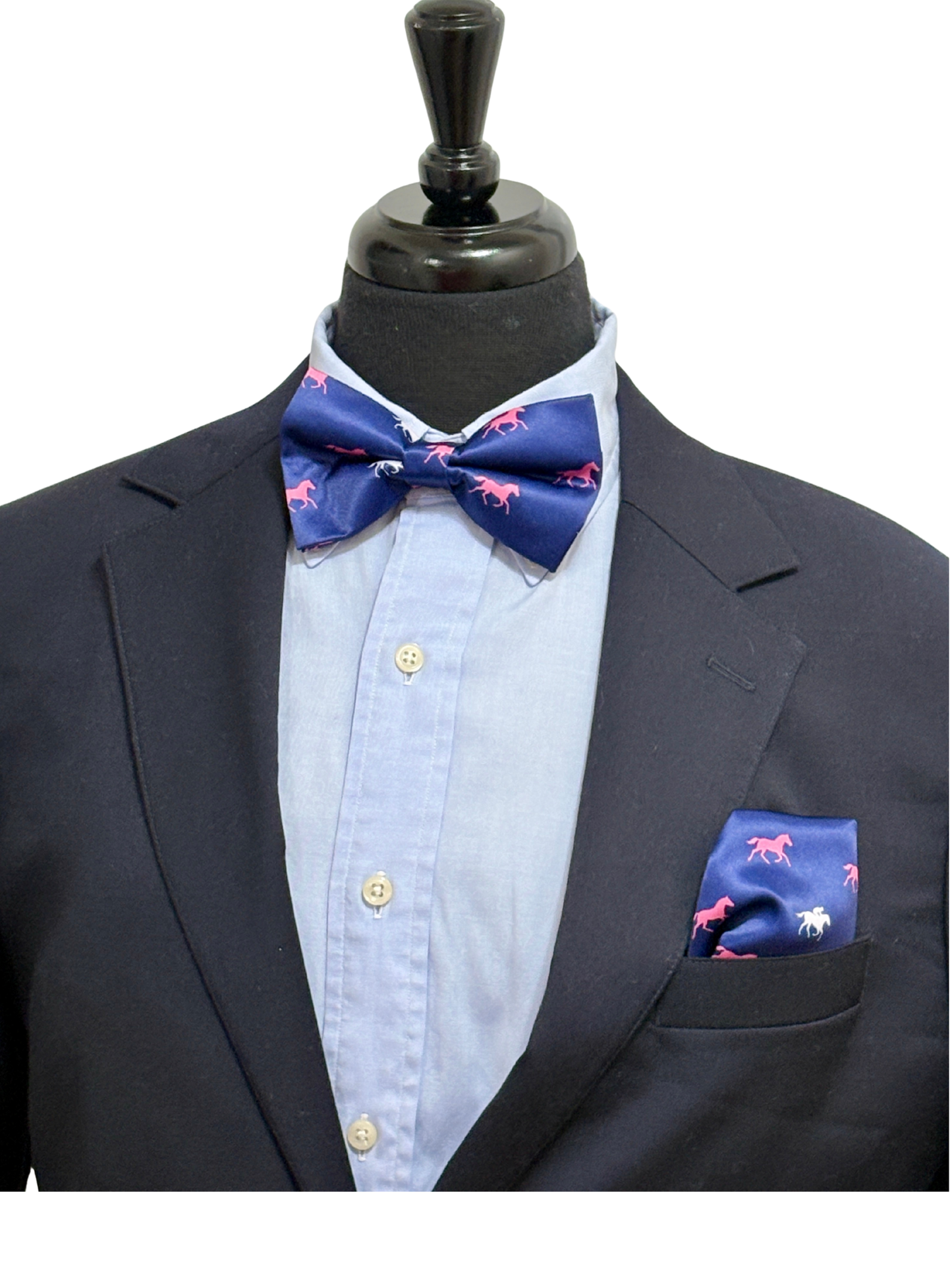 Paisley Self Tie Navy Horse Theme Bow Tie Set