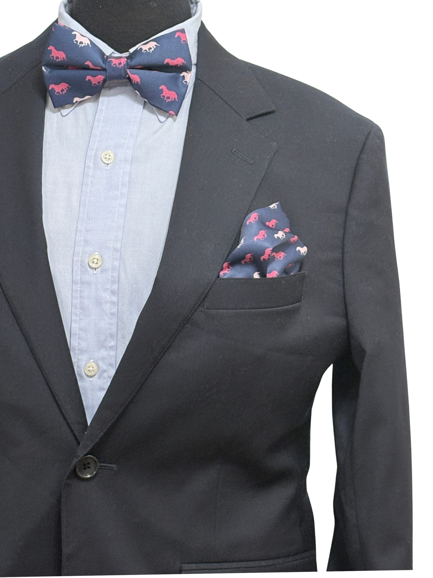 Paisley Self Tie Navy Horse Theme Bow Tie Set