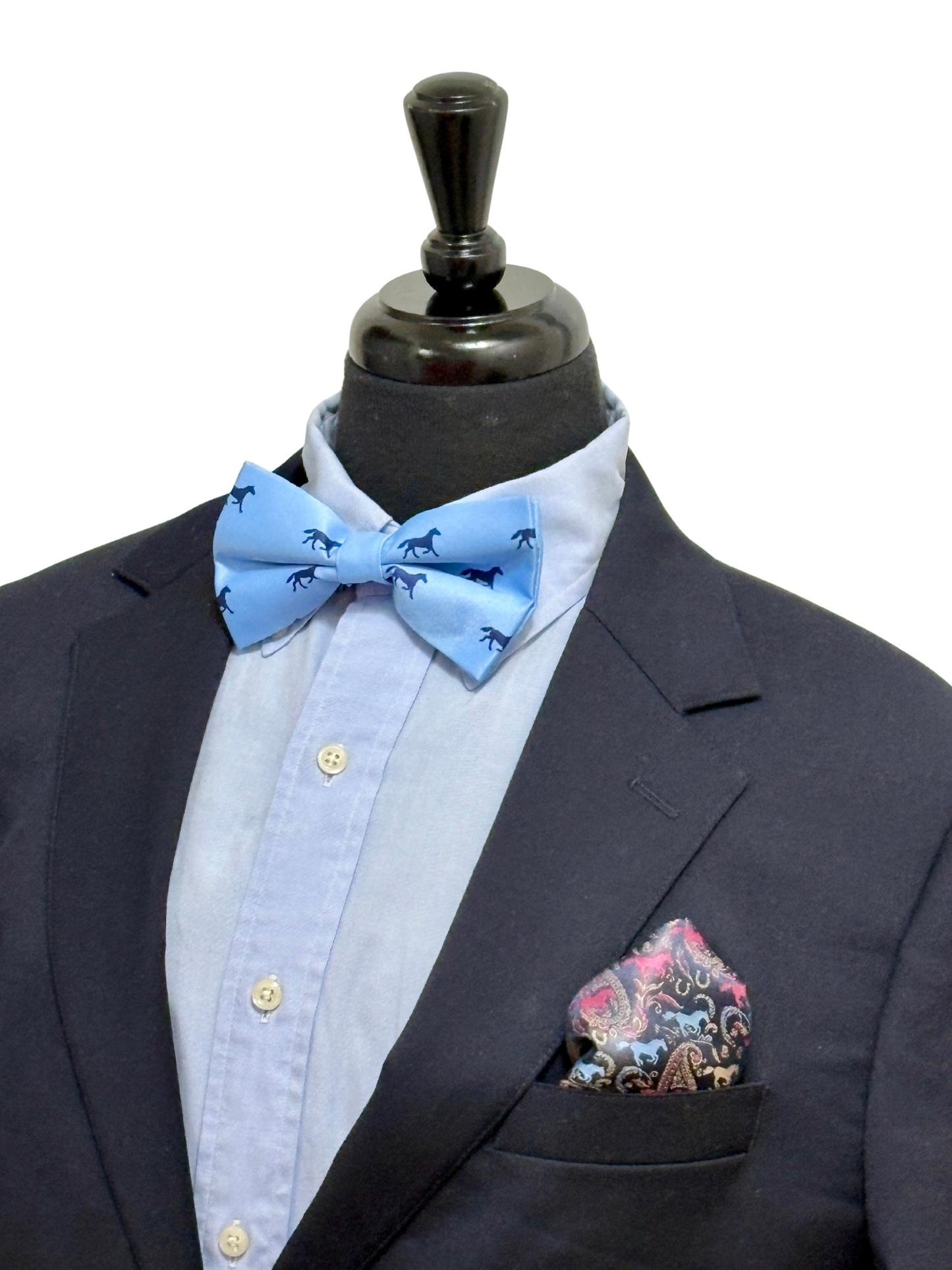 Paisley Self Tie Navy Horse Theme Bow Tie Set