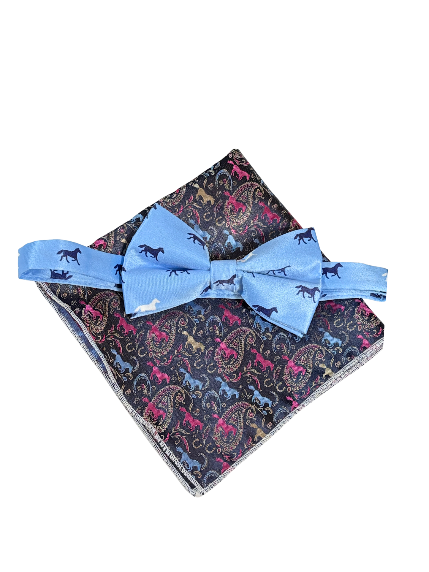 Paisley Self Tie Navy Horse Theme Bow Tie Set
