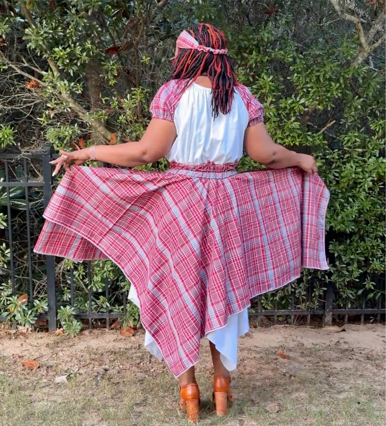 Reversible Jamaican Cultural Bandana Skirt Set - Women’s Skirt, Top and Headband Jamaica Day Outfit