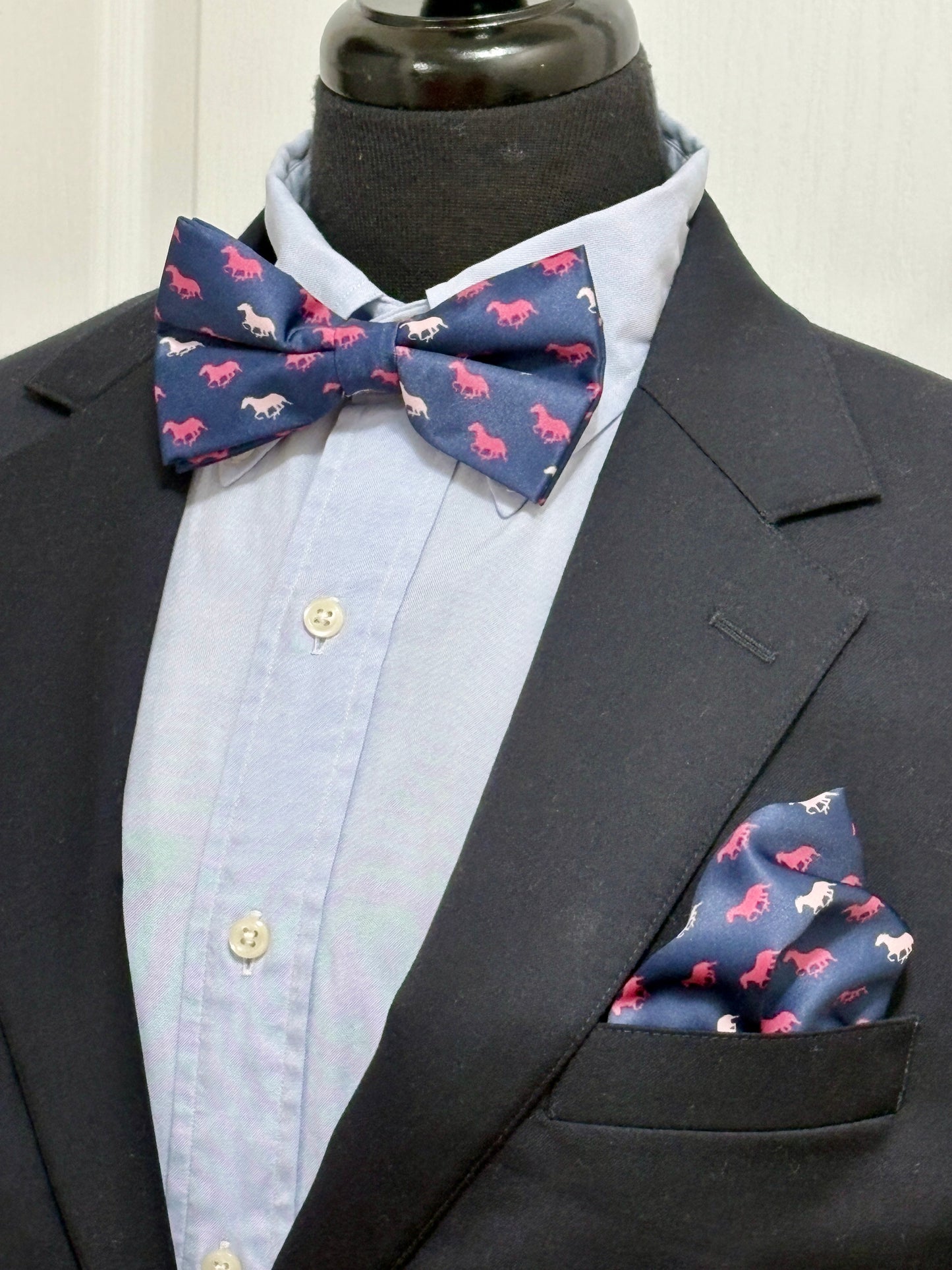 Paisley Self Tie Navy Horse Theme Bow Tie Set