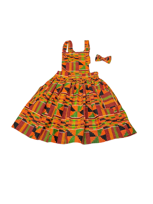 Vestido delantal Kente naranja