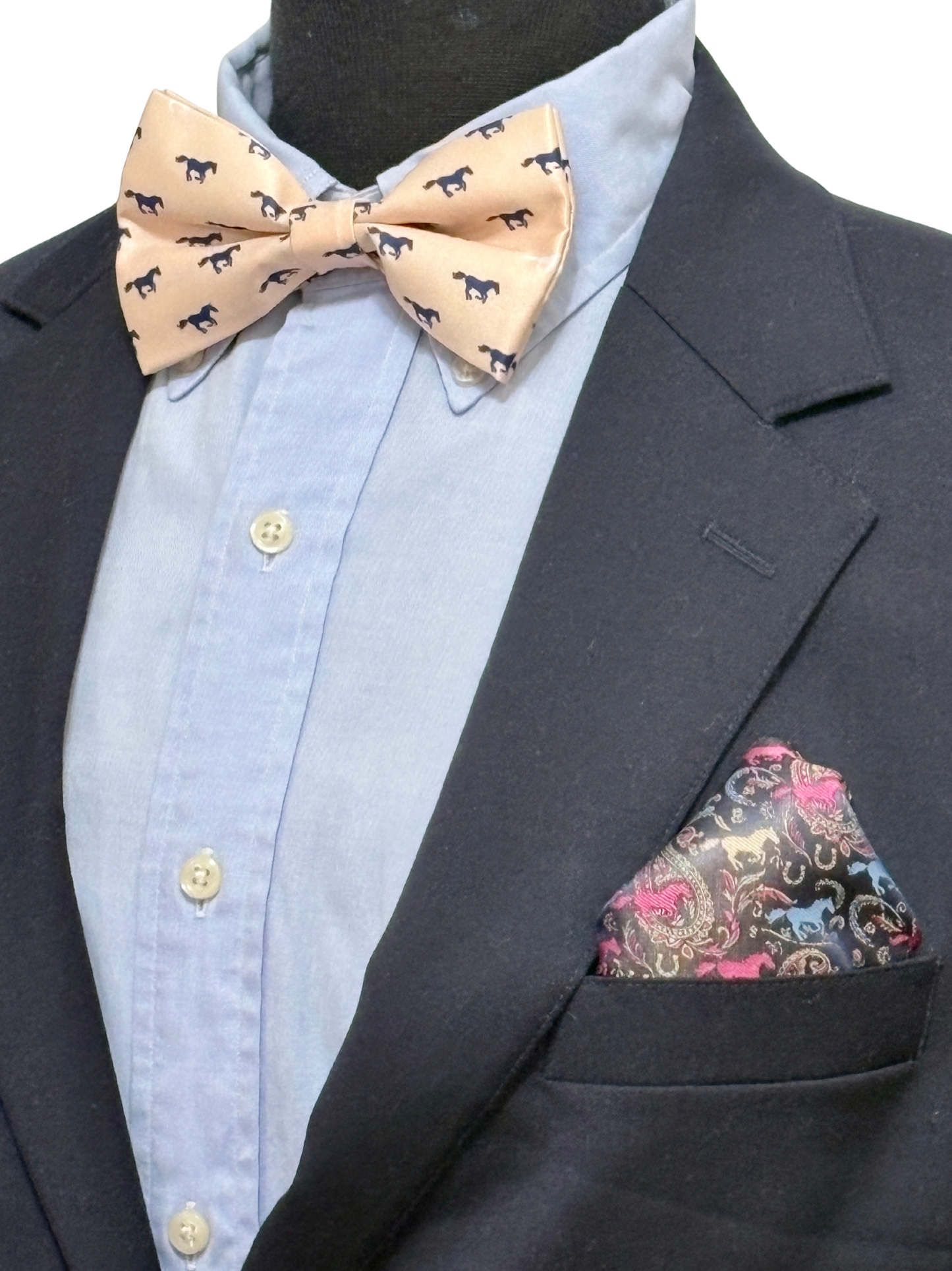 Paisley Self Tie Navy Horse Theme Bow Tie Set