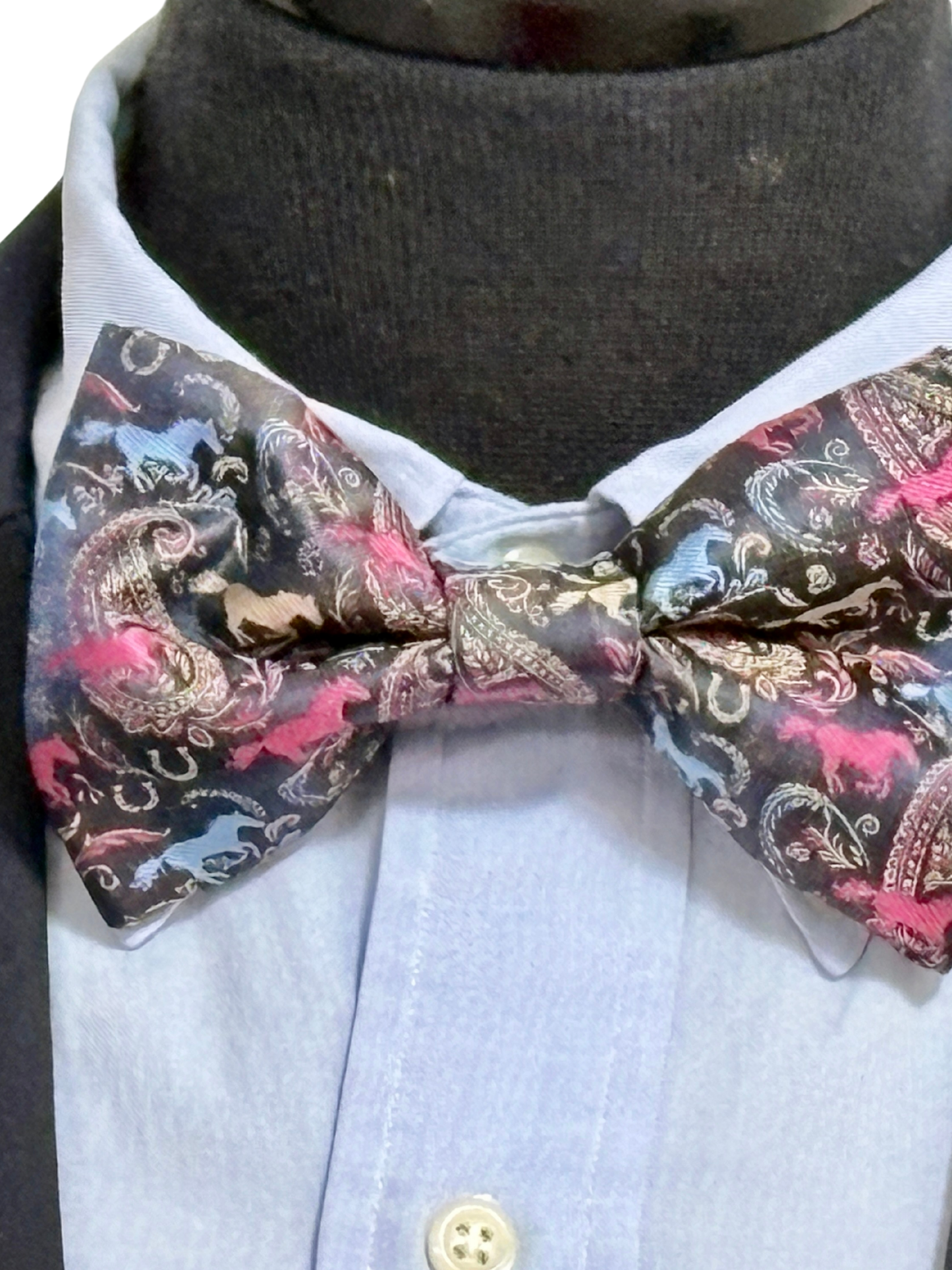 Paisley Self Tie Navy Horse Theme Bow Tie Set