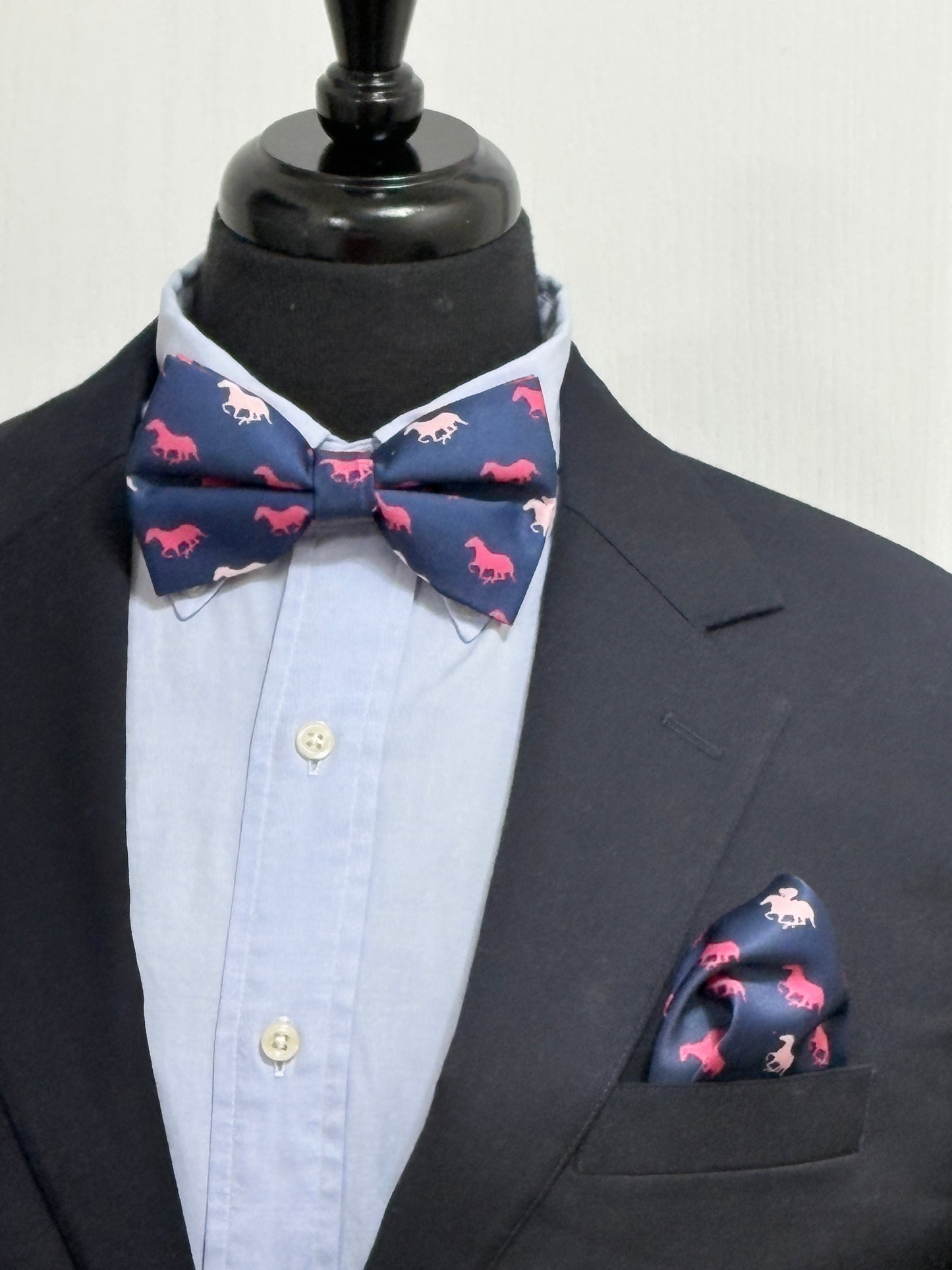 Paisley Self Tie Navy Horse Theme Bow Tie Set