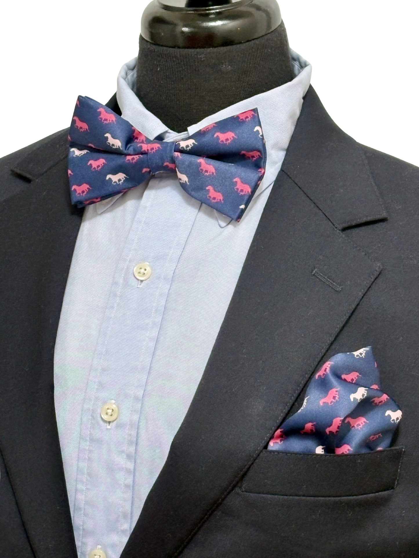Paisley Self Tie Navy Horse Theme Bow Tie Set