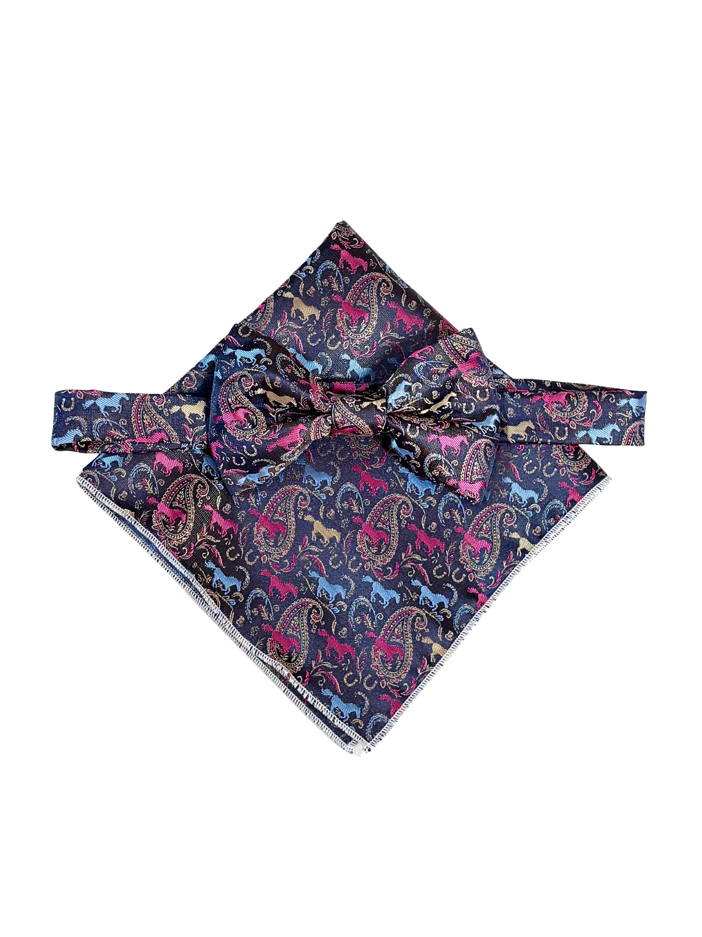 Paisley Self Tie Navy Horse Theme Bow Tie Set