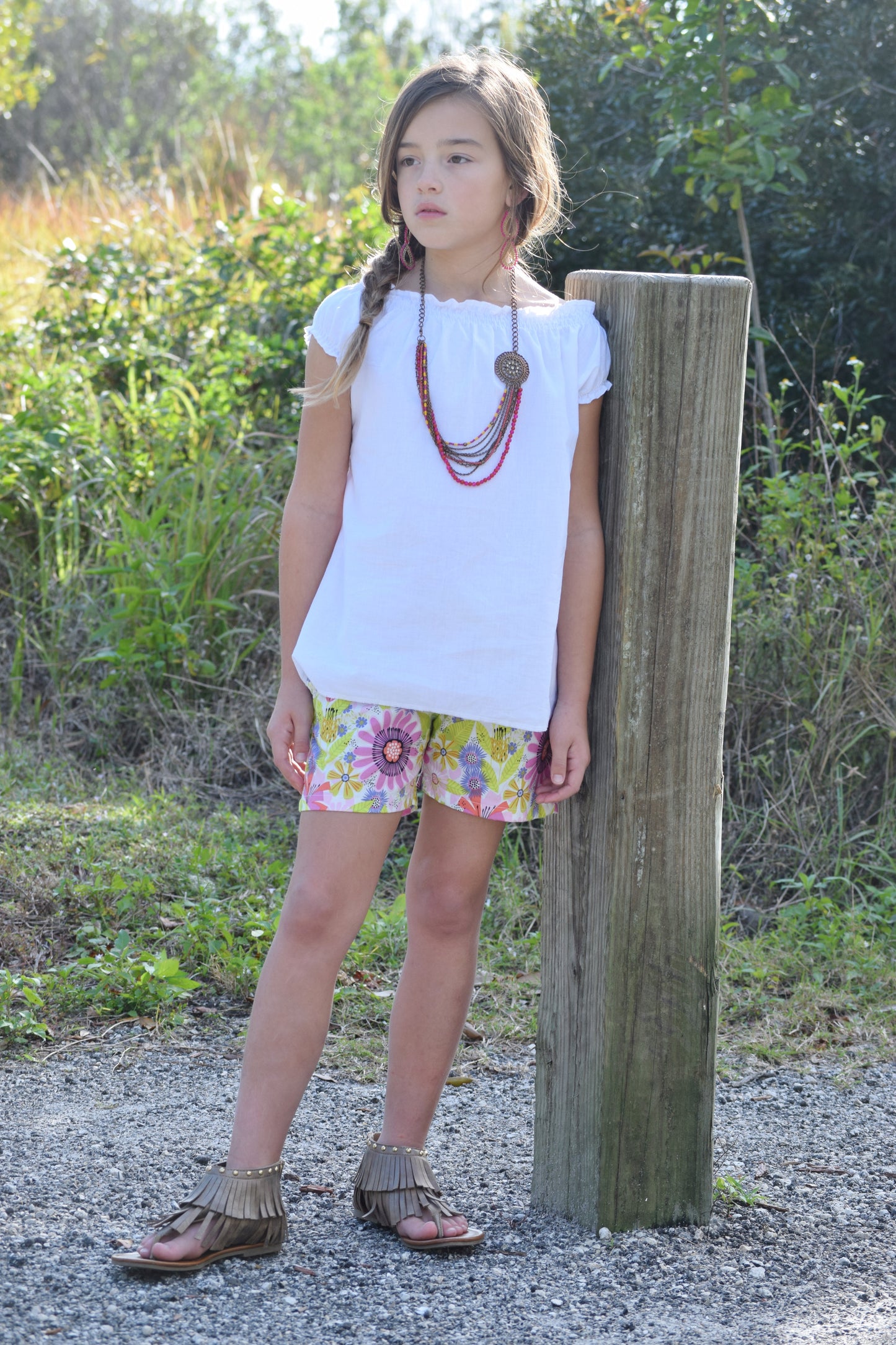 Girls White Boho Peasant Top
