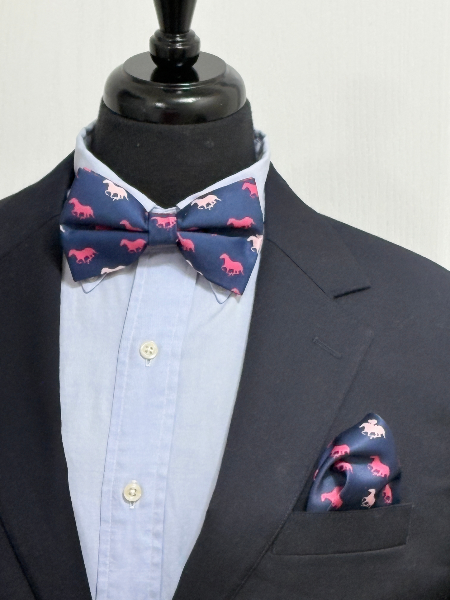 Paisley Self Tie Navy Horse Theme Bow Tie Set