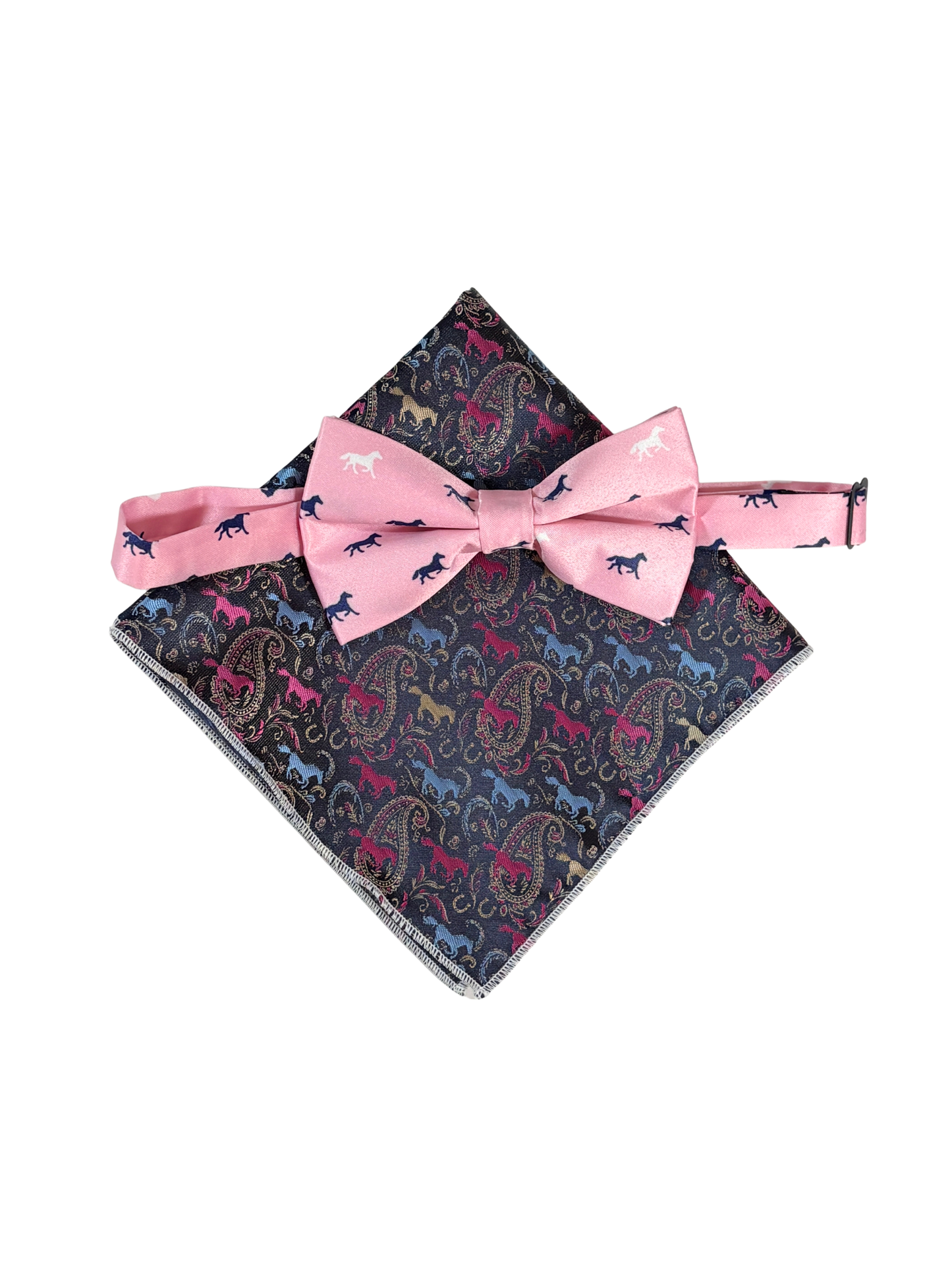 Paisley Self Tie Navy Horse Theme Bow Tie Set
