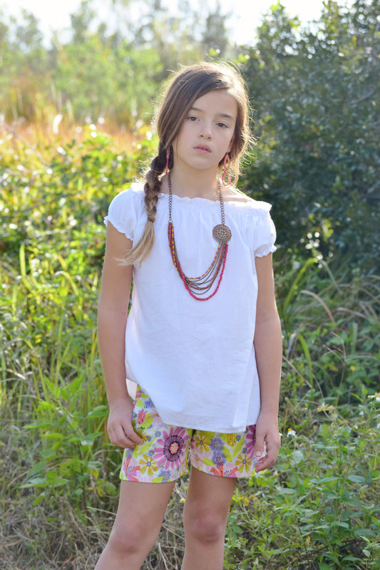 Girls White Boho Peasant Top