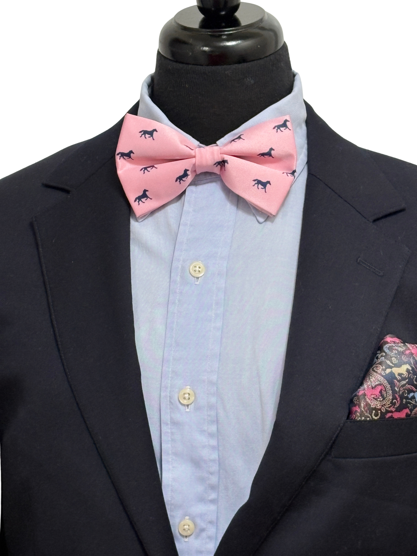 Paisley Self Tie Navy Horse Theme Bow Tie Set