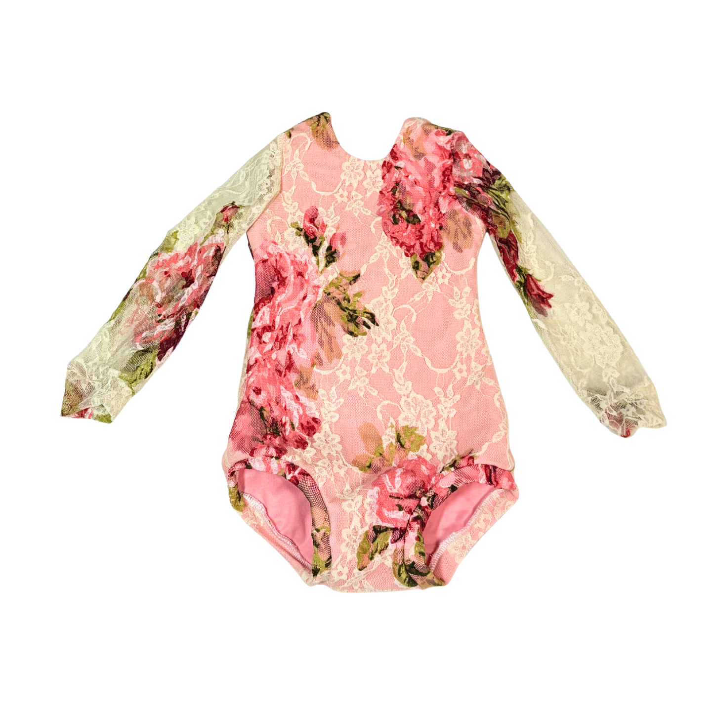 Encaje floral sobre leotardo rosa