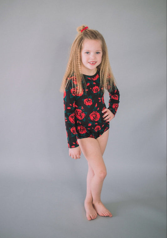 Girls Black with Red Roses Leotard