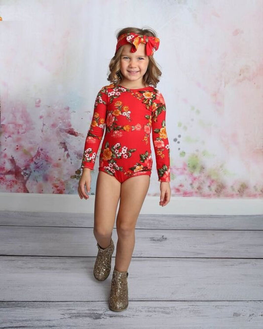 Girl’s Red Floral Leotard