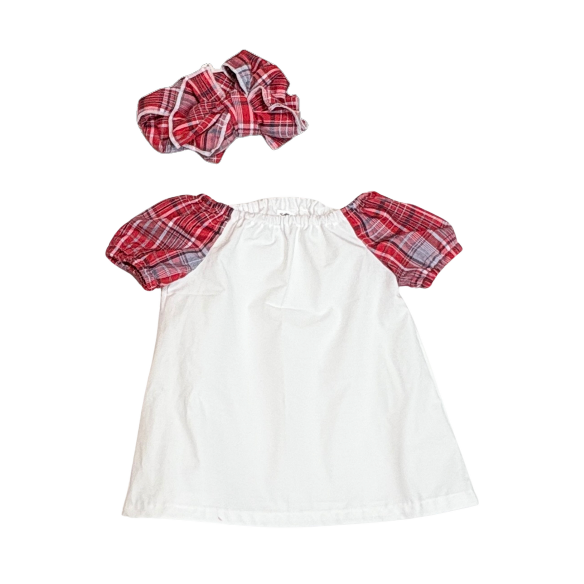 Traditional Jamaican white peasant top with bandana sleeves and a head wrap for girls