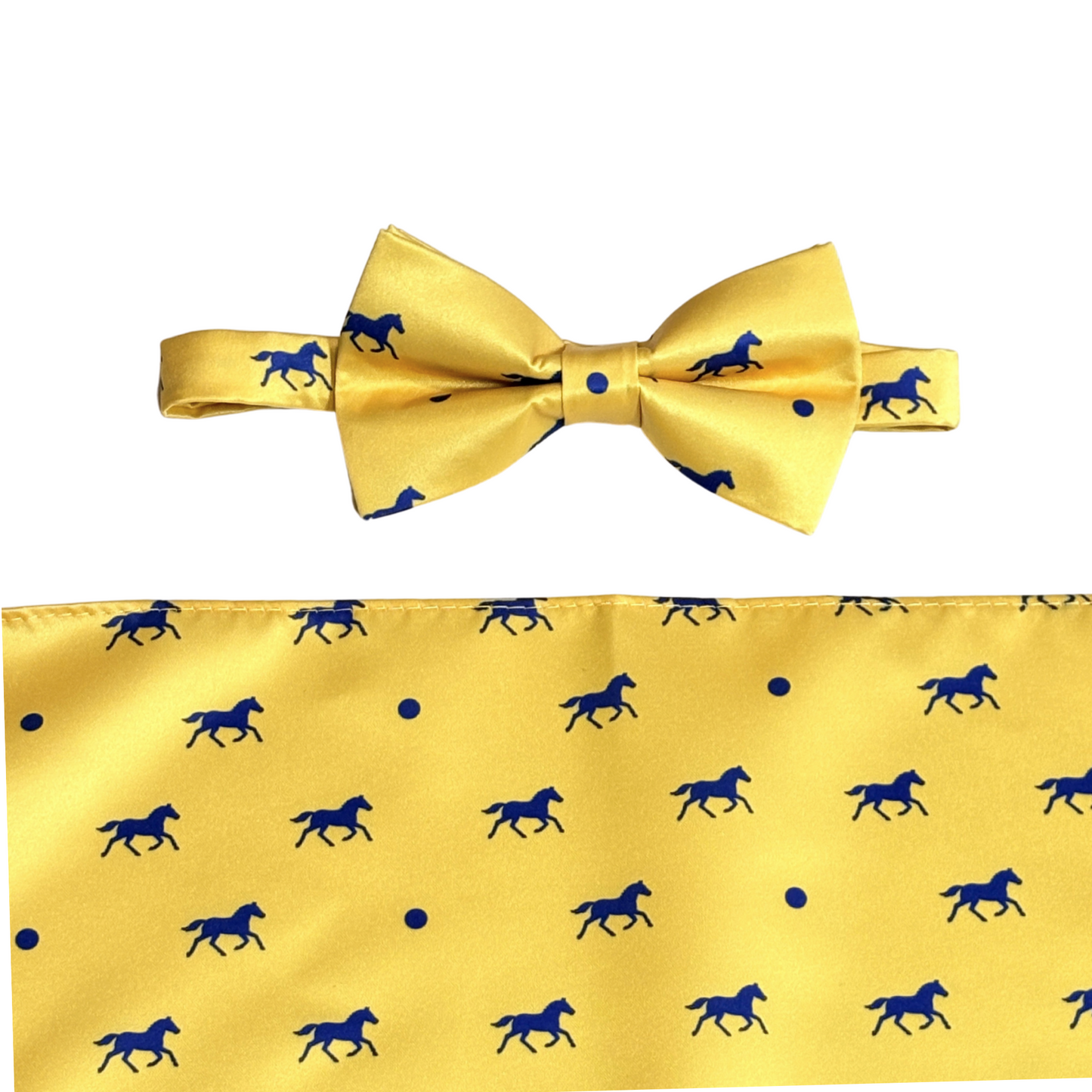 Navy Satin Horse Theme Bow Tie Set