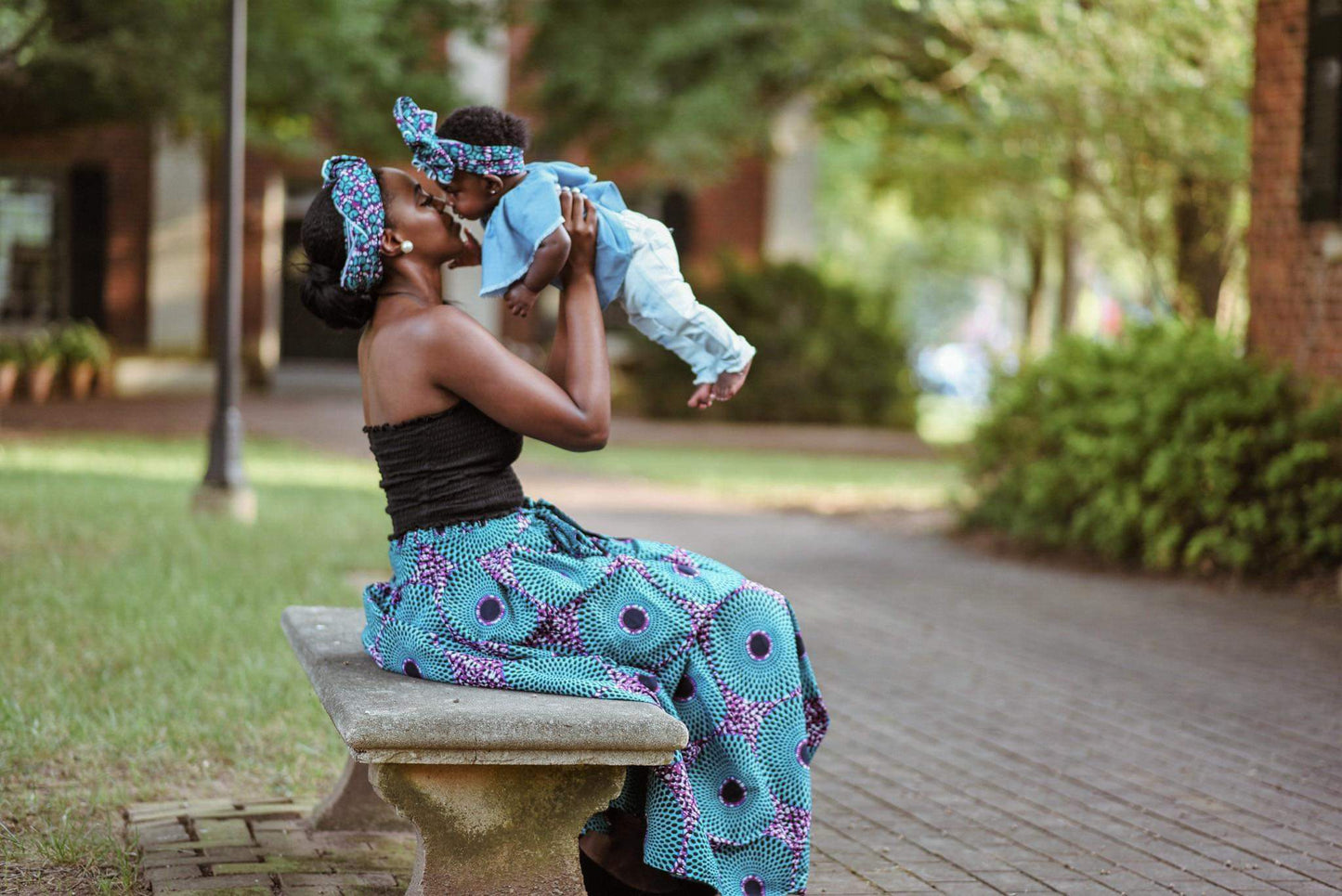 Circles Blue African Print Maxi Skirt