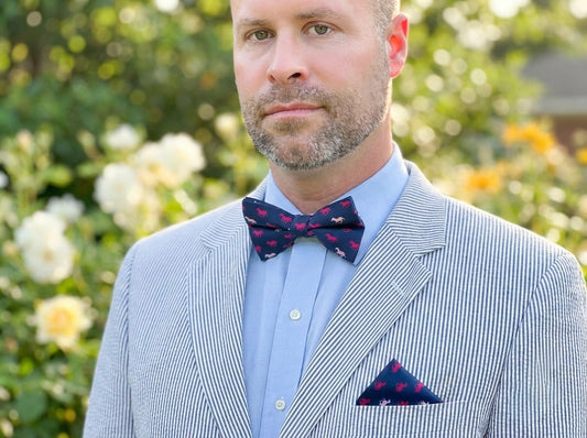 Navy Satin Horse Theme Bow Tie Set