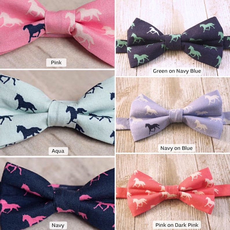 Green on Navy Horses Bow Tie