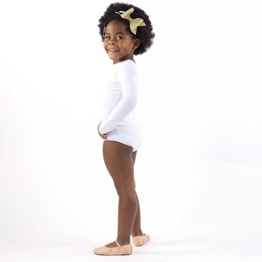 African American girl wearing a white leotard