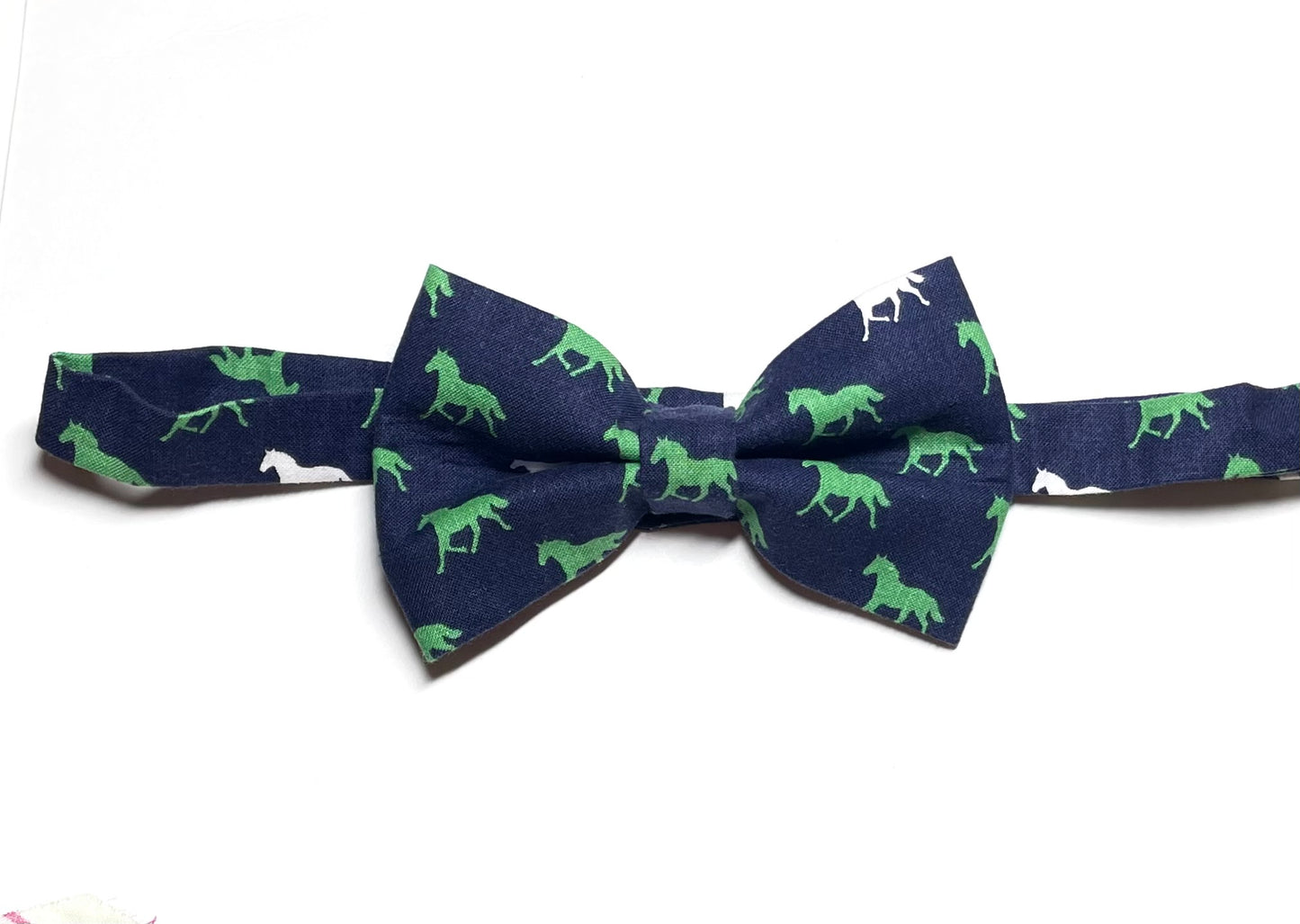 Green on Navy Horses Bow Tie