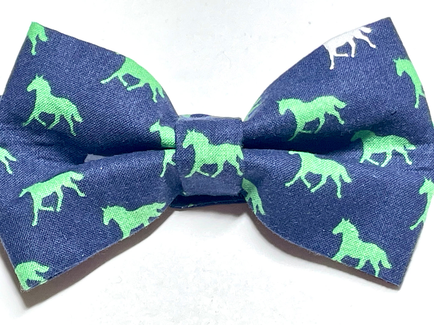 Green on Navy Horses Bow Tie