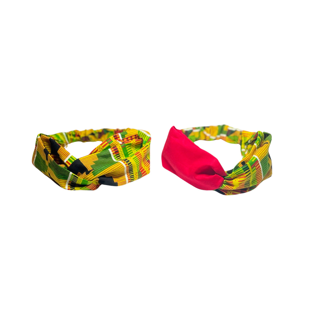 Kente wide twisted front headband with red accent & plain Kente