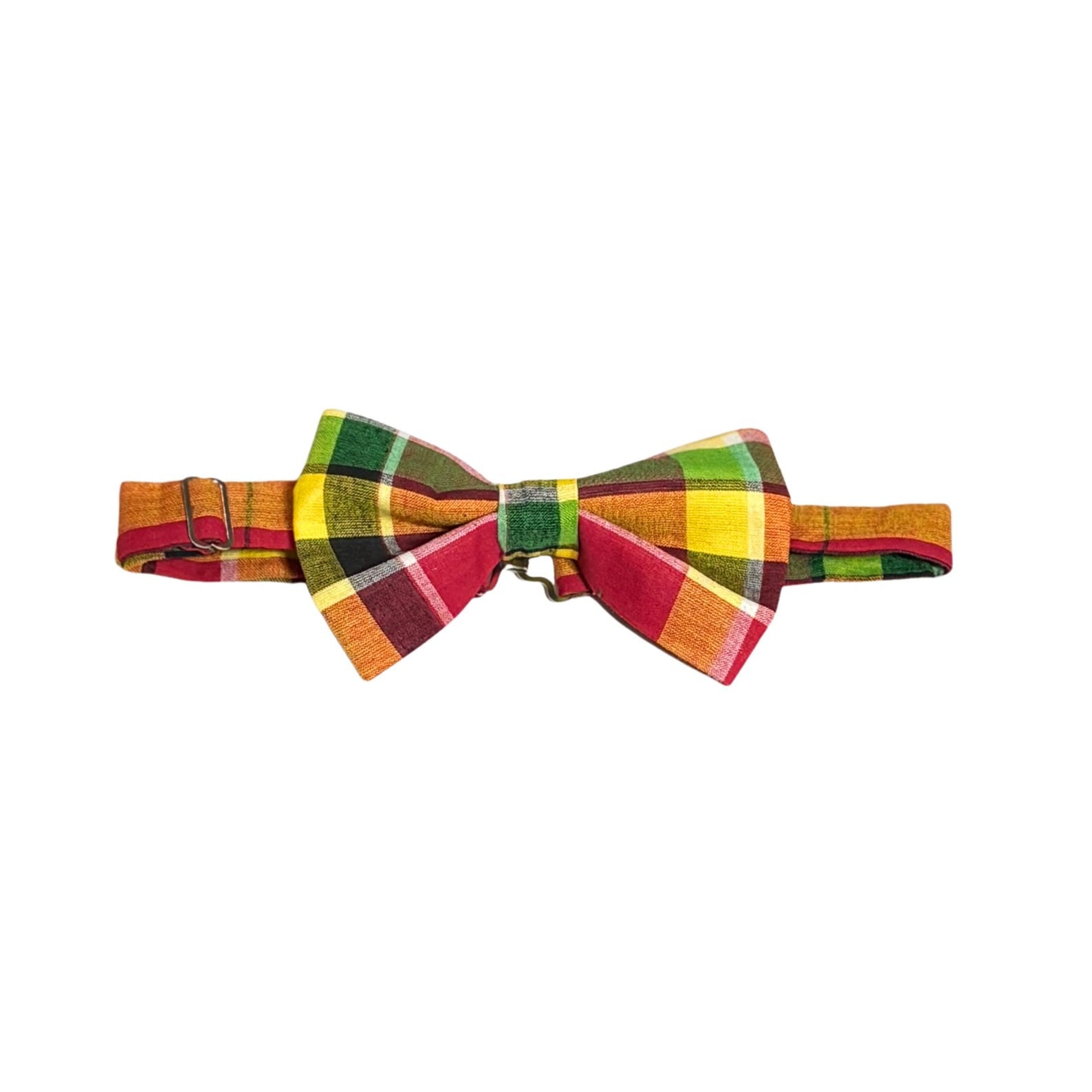 Madras adjustable pretied bow tie for boys and men in the traditional Creole colors worn in Guadeloupe, Martinique, Saint Lucia, Dominica, and the wider French Antilles