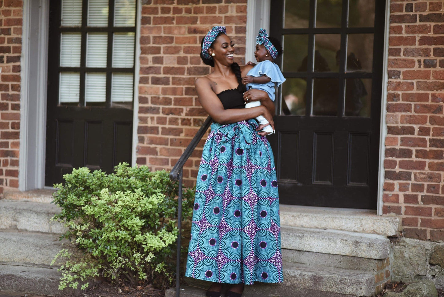 Circles Blue African Print Maxi Skirt