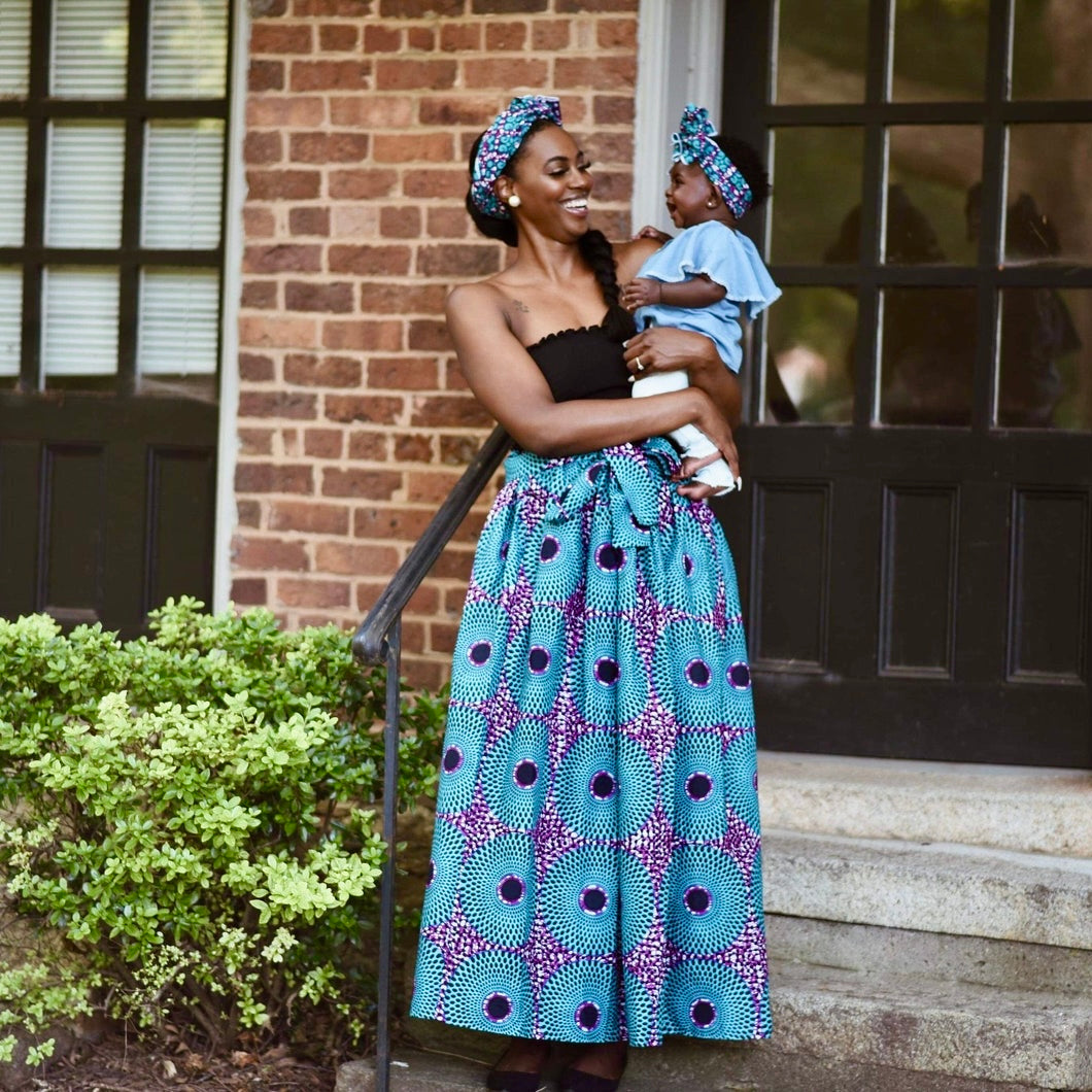 Circles Blue African Print Maxi Skirt