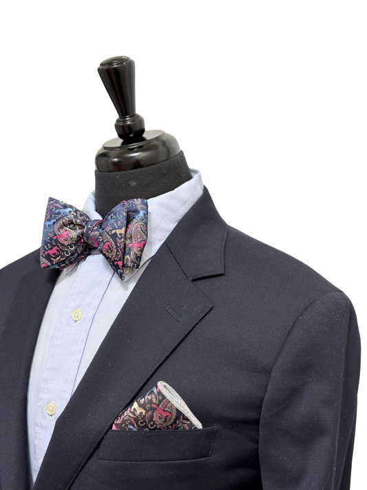 Paisley Self Tie Navy Horse Theme Bow Tie Set