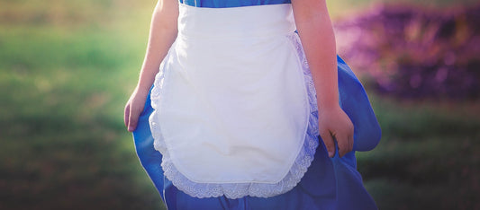 Girl’s half white apron with cotton lace trim for Alice in Wonderland costume