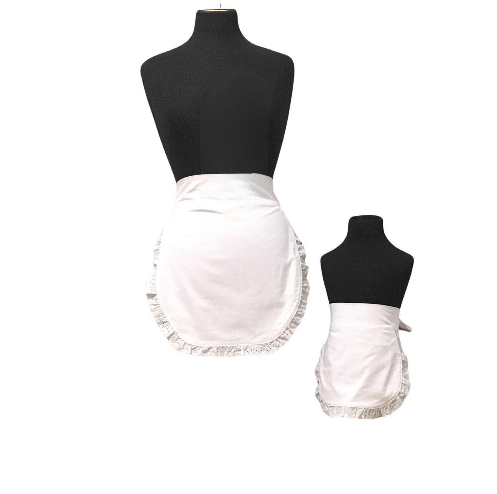 Girl’s and women half white apron with cotton lace trim for Alice in Wonderland costume 