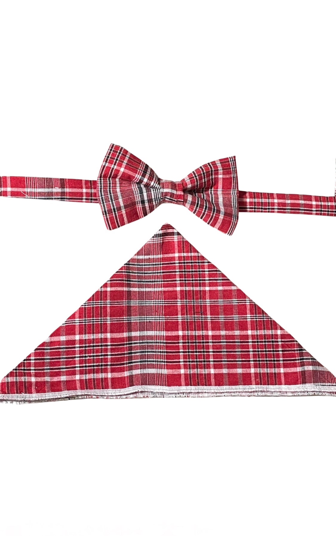 Traditional Jamaican red plaid Bandana bow tie and pocket square for boys and men