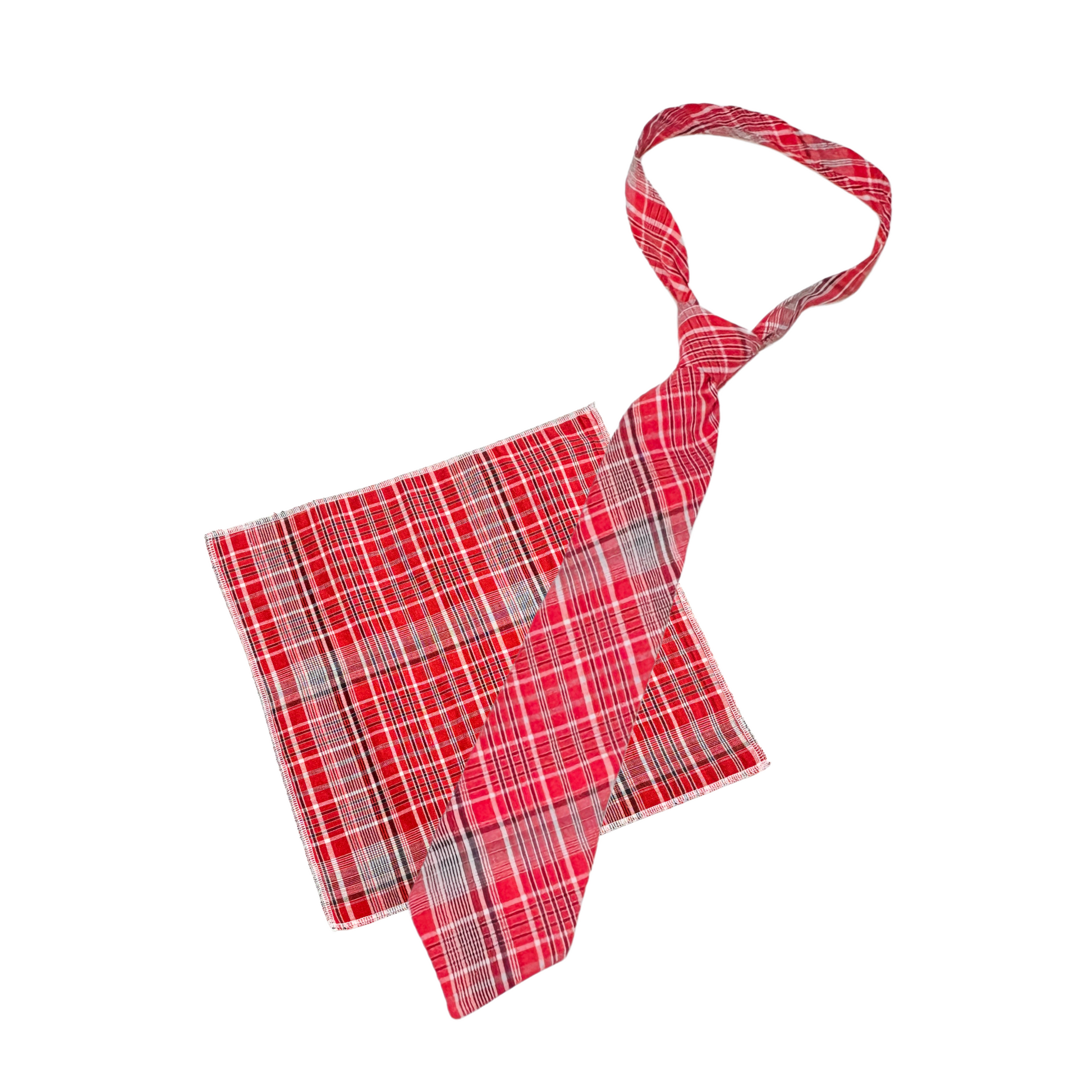 Traditional Jamaican red plaid Bandana necktie and pocket square