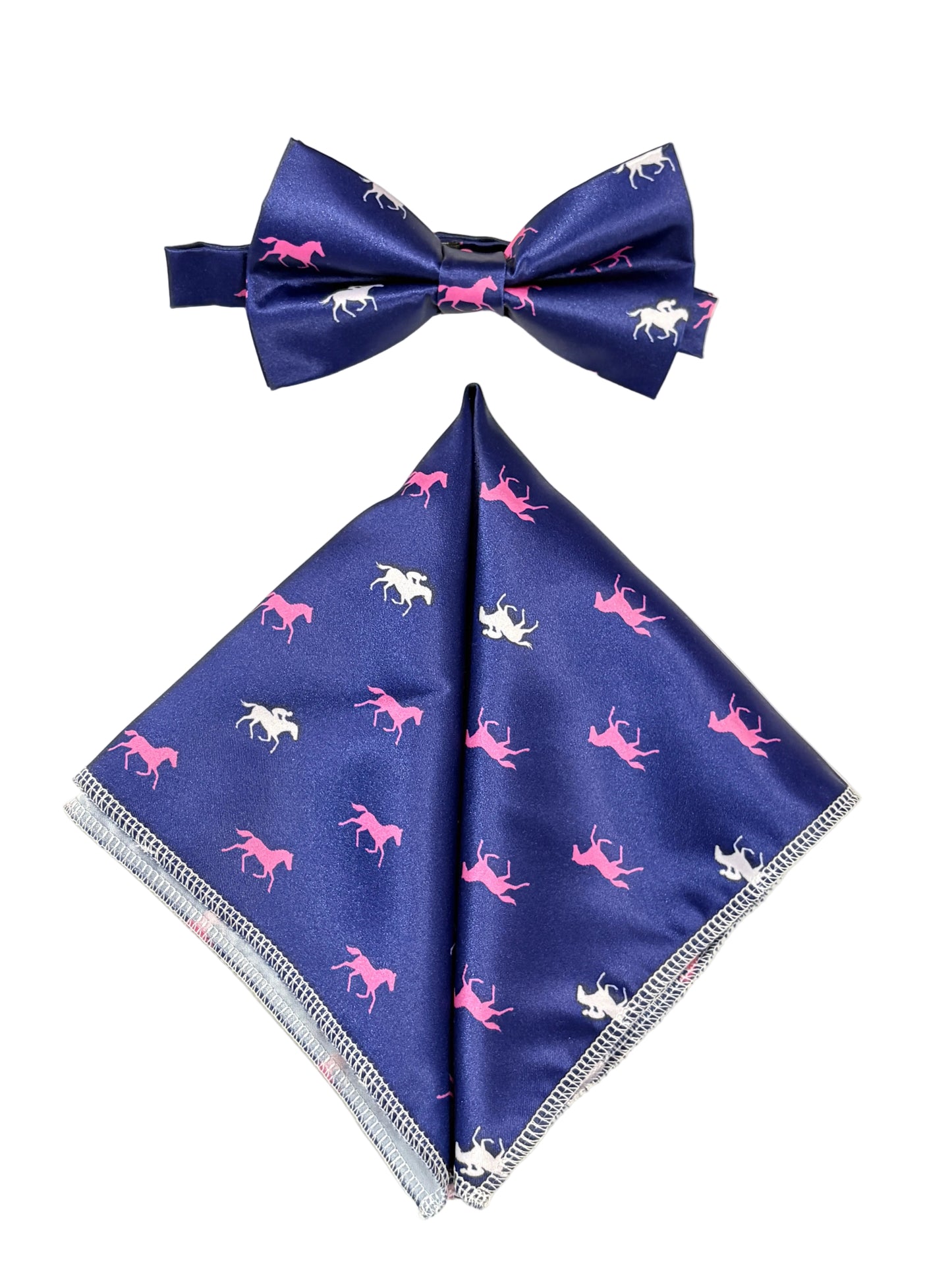 Derby horse thee blue bow tie with pink and white horses