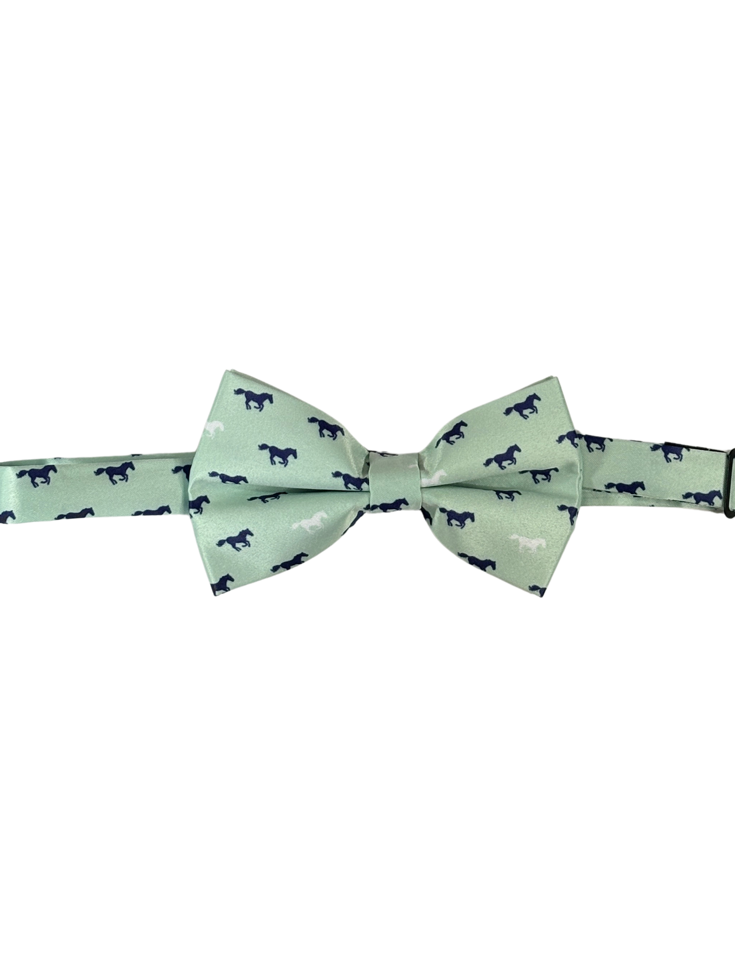 Mint Green with navy and white horse pattern bow tie on a white background