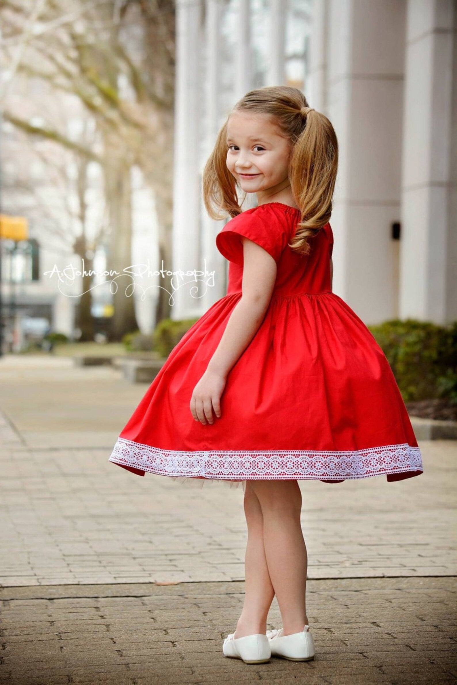 Girls Red Dress with Lace Trim 12 Months Girls Red Dress with Lace Trim 12 Months