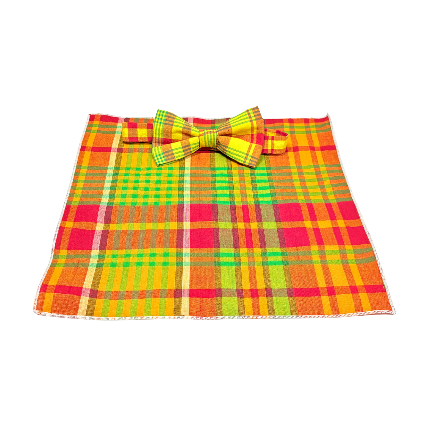 Men’s Caribbean Plaid Bow Tie with Pocket Square