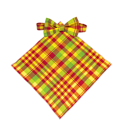 Jamaican Madras Bow Tie with Pocket Square