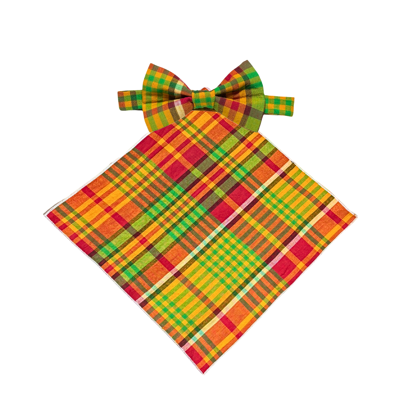 Men’s Caribbean Plaid Bow Tie with Pocket Square