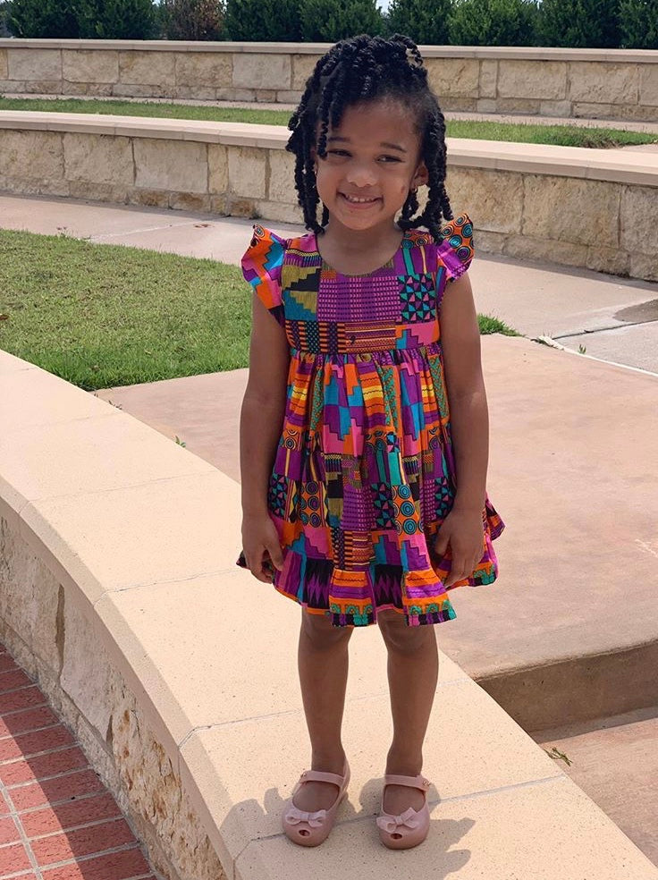 Purple Patch Dress with Hair Accessory